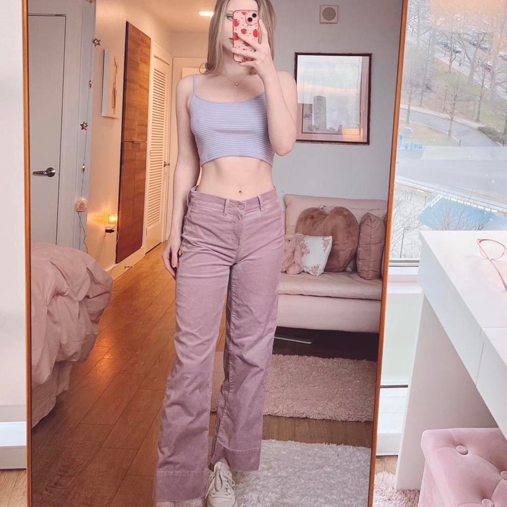 Loft lavender-pink velvet wide leg jeans